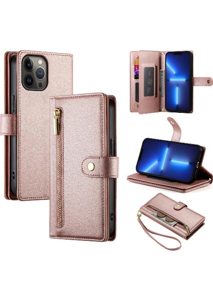 IPhone 13 Için Flip Case Pro Max Kickstand Çok Fonksiyonlu Kart Yuvaları Bilek (Yurt Dışından)
