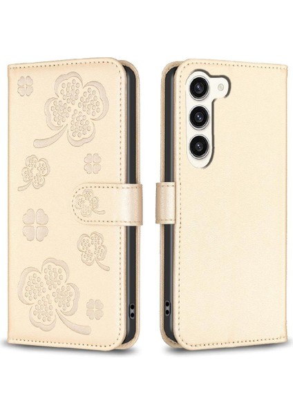 SZY Mall Samsung Galaxy S23 Artı 5g Çok Renkli Yonca Çiçek Pu Kart Için Flip Case (Yurt Dışından)