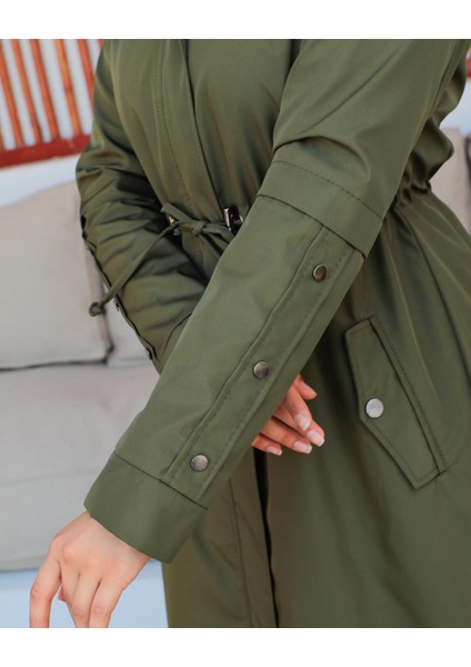 Kmkkombin Kadın Uzun Bondit Kumaş Çift Cepli Içi Kürklü Tesettür Mont Özaltay