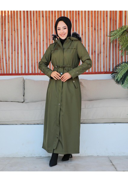 Kmkkombin Kadın Uzun Bondit Kumaş Çift Cepli Içi Kürklü Tesettür Mont Özaltay fiyatları