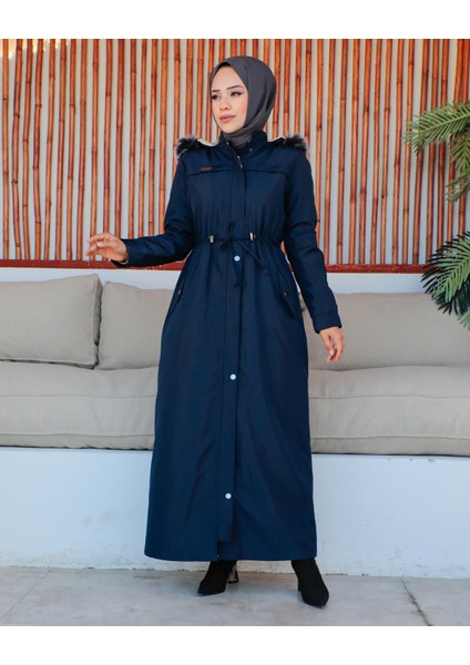 Kmkkombin Kadın Uzun Bondit Kumaş Çift Cepli Içi Kürklü Tesettür Mont Özaltay modelleri