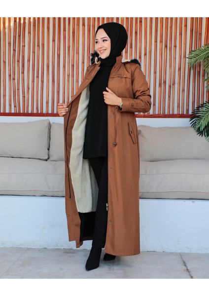 Kmkkombin Kadın Uzun Bondit Kumaş Çift Cepli Içi Kürklü Tesettür Mont Özaltay fiyatları