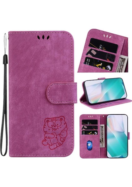 Xiaomi Poco F6 Pro Kart Cep Flip Folio Kabartmalı Sevimli Kaplan (Yurt Dışından)