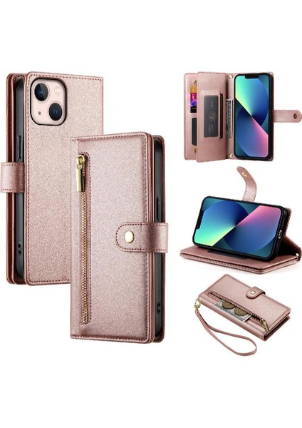 IPhone 13 Mini Çok Fonksiyonlu Kart Yuvaları Bilek Kayışı Cüzdan Için Flip Case (Yurt Dışından)