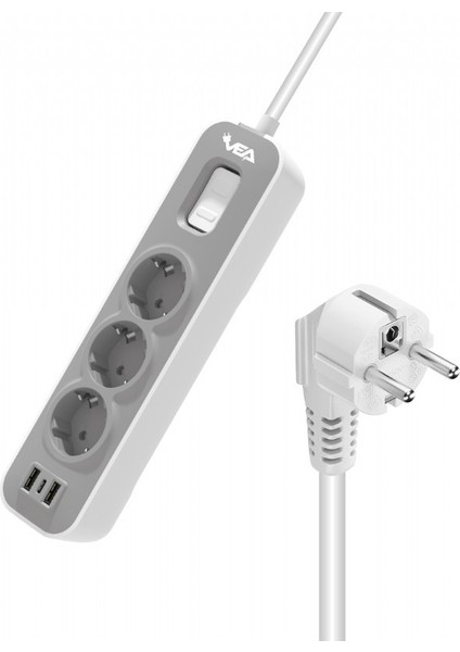 VE-NOVA103U A Class 3'lü 2 Usb'li Anahtarlı 1.5 Metre Akım Korumalı Priz