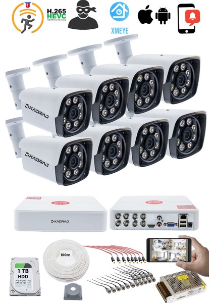 8'li Güvenlik Kamerası Seti - 5mp Sony Seculensli 1080P Full Hd Ahd, 8 Ultra Warm Led, Gece Görüşlü, Colorvu Teknolojisi, Metal Kasa, Yüz Tanıma, V1 fiyatları
