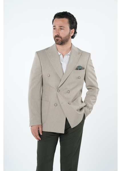 Erkek Premium Italyan Stil Slim Fit Erkek Punto Dikişli Torba Cepli Yarım Astarlı Kruvaze Ceket