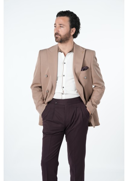 Erkek Premium Italyan Stil Slim Fit Erkek Punto Dikişli Torba Cepli Yarım Astarlı Kruvaze Ceket