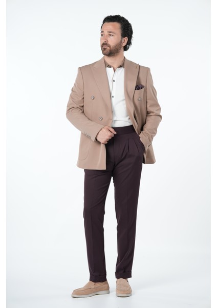 Erkek Premium Italyan Stil Slim Fit Erkek Punto Dikişli Torba Cepli Yarım Astarlı Kruvaze Ceket