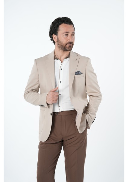 Erkek Premium Italyan Stil Slim Fit Erkek Punto Dikişli Torba Cepli Yarım Astarlı Ceket