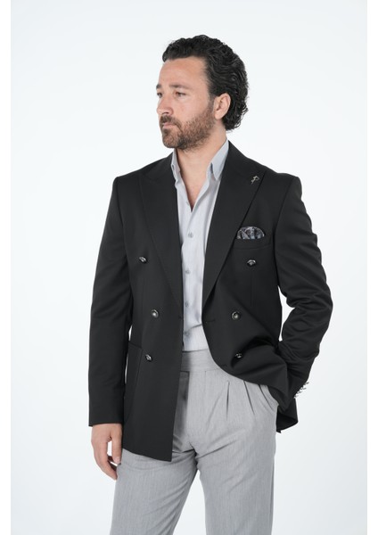 Erkek Premium Italyan Stil Slim Fit Erkek Punto Dikişli Torba Cepli Yarım Astarlı Kruvaze Ceket