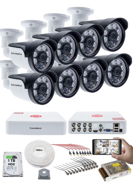 8'li Kamera Seti - 5mp Sony Seculensli 1080P, 6 Atom Led, Full Hd Ahd Güvenlik Kamerası Seti, Gece Görüşlü, IP66 , V1
