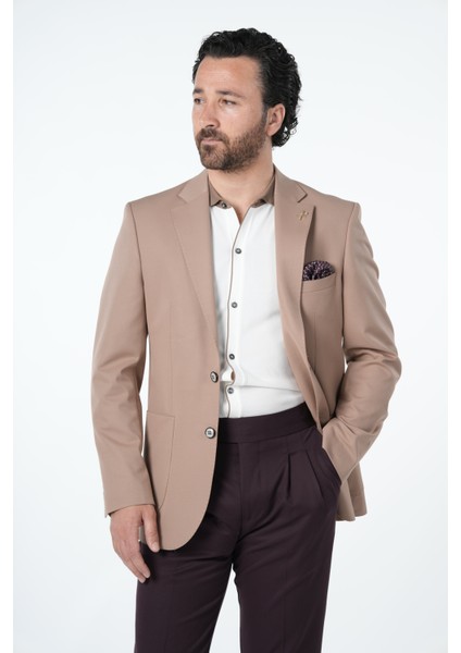 Erkek Premium Italyan Stil Slim Fit Erkek Punto Dikişli Torba Cepli Yarım Astarlı Ceket