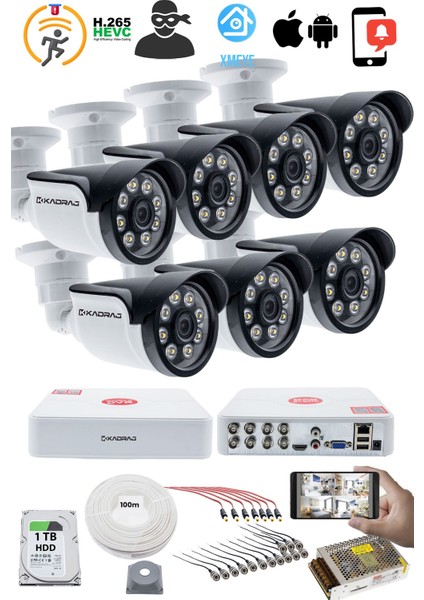 7'lı Güvenlik Kamerası Seti - 5mp Sony Seculensli 1080P Ahd, 8 Warm Led, Colorvu Gece Renkli Görüş, 1 Tb Disk, V1