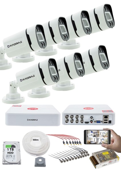 7'lı Kamera Seti - 5mp Sony Seculensli 1080P, 4 Warm Led,gece Renkli, Full Hd Ahd Güvenlik Kamerası Seti, Colorvu, V1
