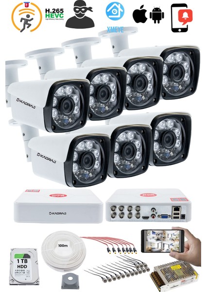 7'lı Kamera Seti - 5mp Sony Seculensli 1080P Full Hd, 6 Atom Led, Ahd Güvenlik Kamerası Seti, Gece Görüşlü, Metal Kasa, V1 fiyatları