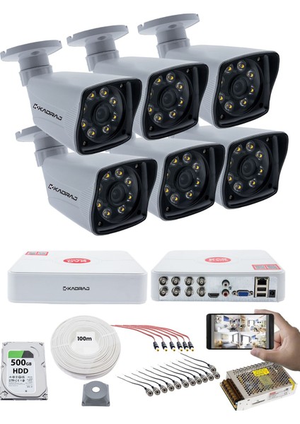 6'lı Güvenlik Kamerası Seti - 5mp Sony Seculensli 1080P Full Hd Ahd, 8 Ultra Warm Led, Gece Renkli, V1
