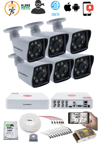 6'lı Güvenlik Kamerası Seti - 5mp Sony Seculensli 1080P Full Hd Ahd, 8 Ultra Warm Led, Gece Renkli, V1 fiyatları