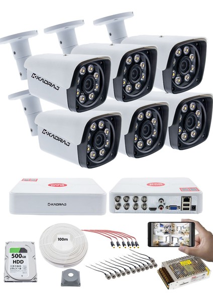 6 Kameralı Güvenlik Kamerası Seti - 5mp Sony Seculensli 1080P Full Hd Ahd, 8 Ultra Warm LED , Gece Renkli, colorvu Teknolojisi, Metal Kasa, V1