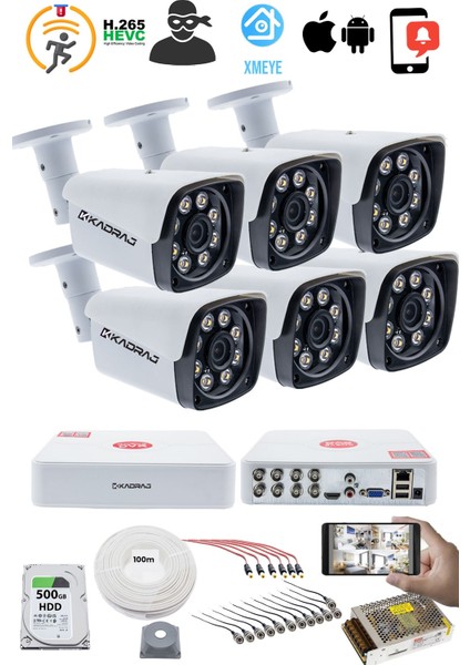 6 Kameralı Güvenlik Kamerası Seti - 5mp Sony Seculensli 1080P Full Hd Ahd, 8 Ultra Warm LED , Gece Renkli, colorvu Teknolojisi, Metal Kasa, V1