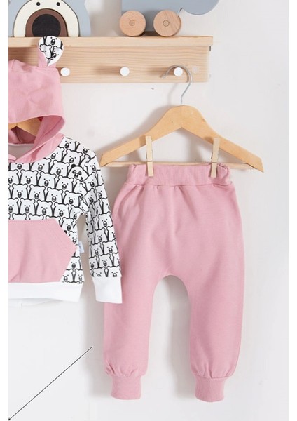 3-6-9-12-18 Ay Kız Bebek Takımı Minik Ayıcıklar Desenli 2'Li %100 Pamuk Pembe fiyatları