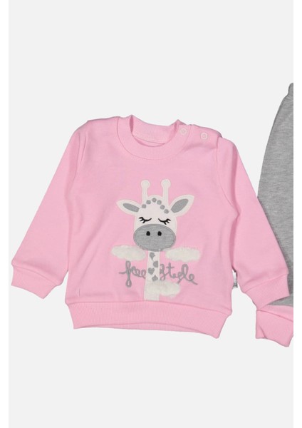 3-6-9 Ay Kız Bebek Takımı Zürafa Nakışlı %100 Pamuk Pembe fiyatları