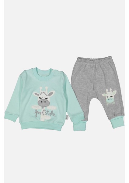 3-6-9 Ay Kız Bebek Takımı Zürafa Nakışlı %100 Pamuk Yeşil