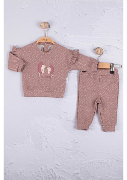 3-6-9-12-18 Ay Kız Bebek Takım Kirpi Nakışlı %100 Pamuk 2'Li Mor fiyatları