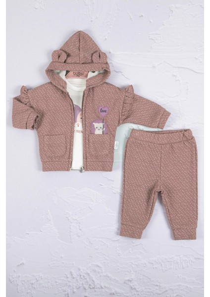 3-6-9-12-18 Ay Kız Bebek Takım Kirpi Nakışlı %100 Pamuk 3'Lü Mor fiyatları