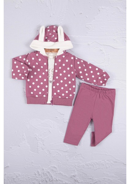 3-6-9-12-18 Ay Kız Bebek Takım Tavşan Kulaklı Puanlı 3'Lü Mor fiyatları