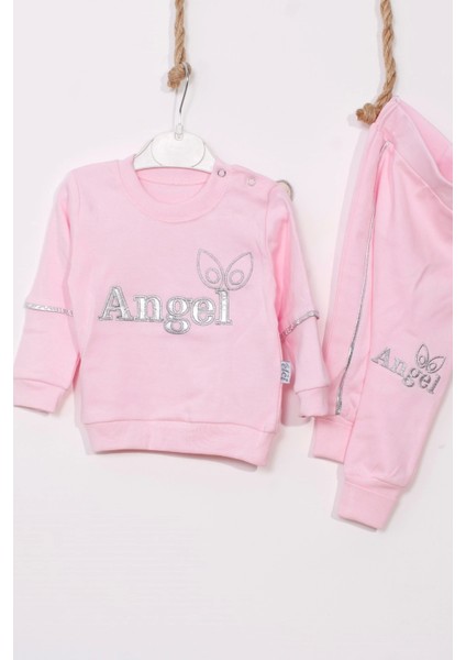 3-6-9 Ay Kız Bebek Takımı Angel Kanat Detaylı %100 Pamuk Pembe