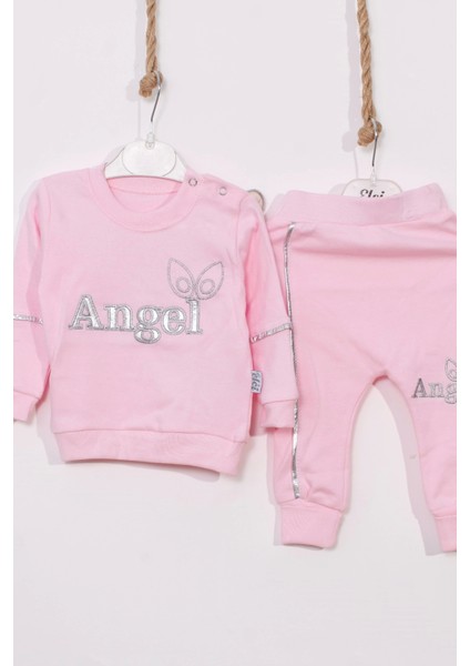 3-6-9 Ay Kız Bebek Takımı Angel Kanat Detaylı %100 Pamuk Pembe modelleri