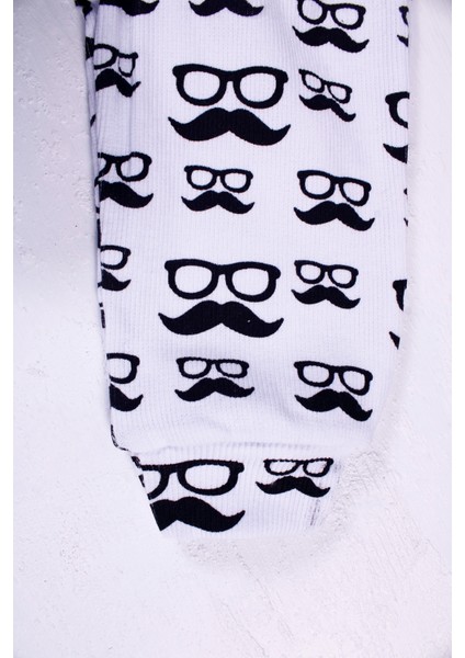 3-6-9-12-18 Ay Erkek Bebek Takımı Bıyık Gözlük Desenli 3'Lü Beyaz fırsatları