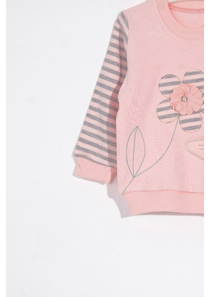 3-6-9 Ay Kız Bebek Takımı Kelebekli Çiçek Nakışlı Pamuklu 2'Li Somon fiyatları