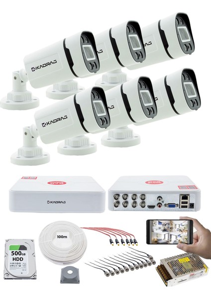6 Kameralı Set 5mp Sony Seculensli 1080P, 4 Warm Led, Gece Renkli, Full Hd Ahd Güvenlik Kamerası Seti, Colorvu, V1