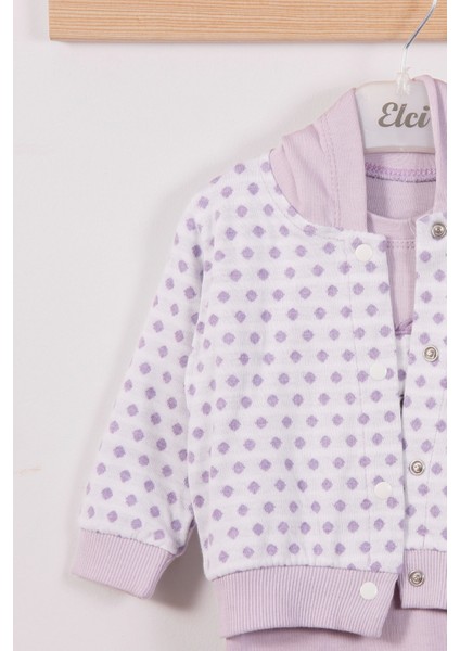 3-6-9 Ay Kız Bebek Takım Puan Desenli Kapişonlu %100 Pamuk 3'Lü Lila fırsatları