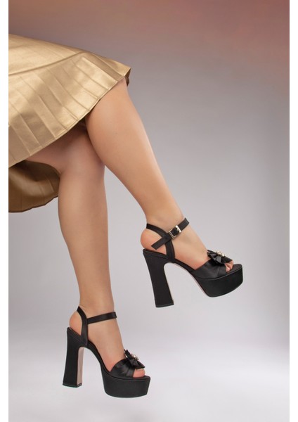 Jade Kadın Abiye Platform Topuklu Ayakkabı Siyah Saten