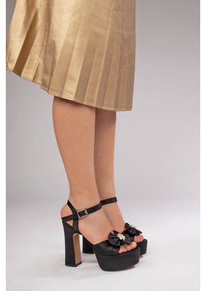 Jade Kadın Abiye Platform Topuklu Ayakkabı Siyah Saten fiyatları