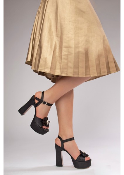 Jade Kadın Abiye Platform Topuklu Ayakkabı Siyah Saten modelleri