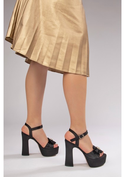 Jade Kadın Abiye Platform Topuklu Ayakkabı Siyah Saten fırsatları