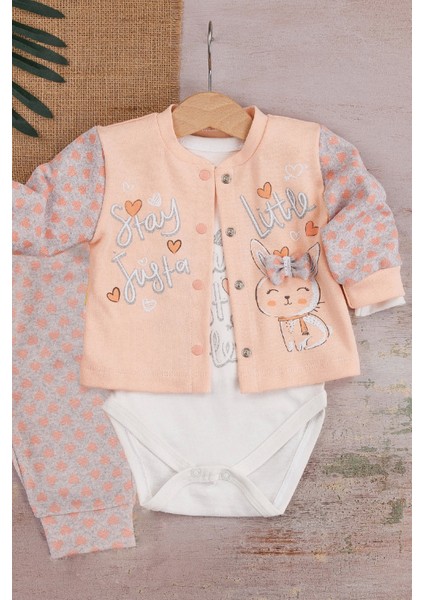 3-6-9 Ay Kız Bebek Takım Stay Little Puan Desenli 3'Lü Hırkalı Somon fiyatları