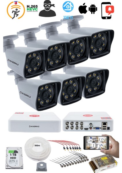 7'lı Güvenlik Kamerası Seti - 5mp Sony Seculensli 1080P Full Hd Ahd, 8 Ultra Warm Led, Gece Renkli , V1 fiyatları