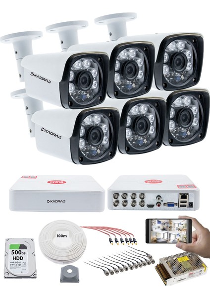 6 Kameralı Set 5mp Sony Seculensli 1080P Full Hd, 6 Atom Led, Ahd Güvenlik Kamerası Seti, Gece Görüşlü, Metal Kasa