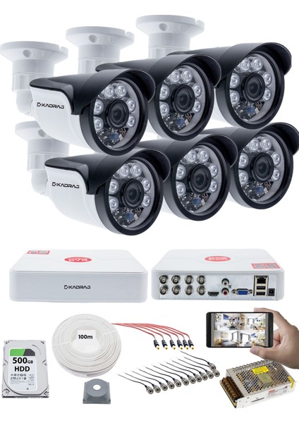6'lı Kamera Seti 5mp Sony Seculensli 1080P, 6 Atom Led, Full Hd Ahd Güvenlik Kamerası Seti , Gece Görüşlü, IP66 , V1