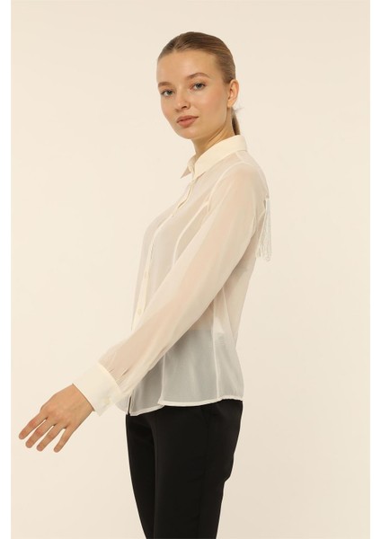 Sırtı Püsküllü Şifon Gömlek modelleri