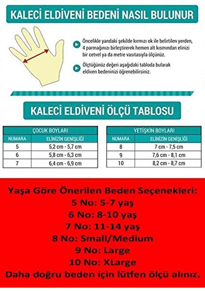 Neon Yetişkin ve Çocuk Kaleci Eldiveni Bilek Bandajlı 5-6-7-8-9-10 Numara