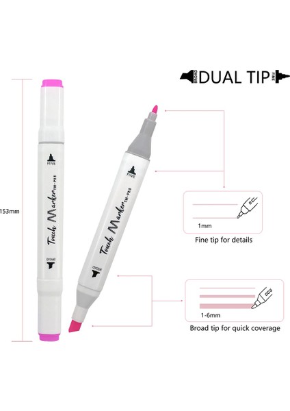 Touch Marker 60'lı Marker Kalem Seti Çift Taraflı Standlı Kanvas Çanta 3 Farklı Renk Seçeneği