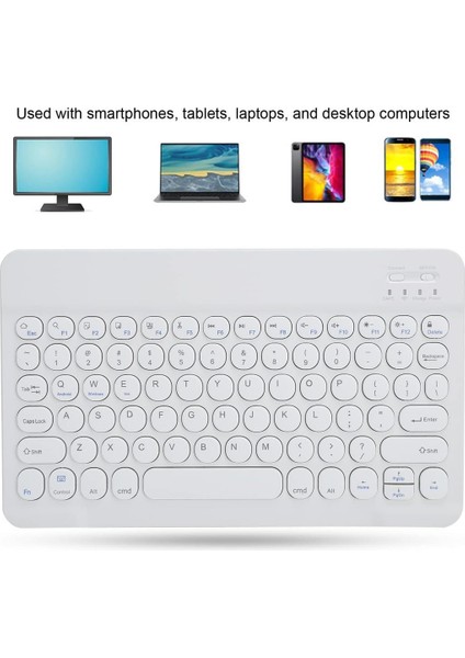 Hometech Premium Tab 10 10.1" Uyumlu Kablosuz Bluetooth Şarj Edilebilir Yuvarlak Tuşlu Klavye - Beyaz