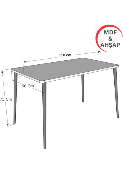 Kydonia Home 60 x 110  cm  Oval Kenarlı Mdf Lam Ahşap Ayaklı Çam Ahşap Desenli Mutfak Yemek Çalışma Masası