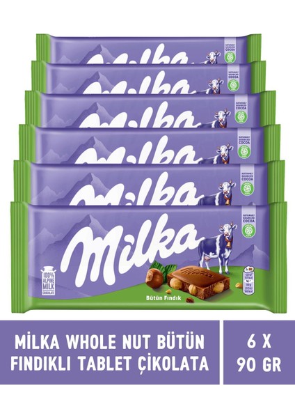 Whole Nut Bütün Fındıklı Tablet Çikolata 90 gr - 6 Adet